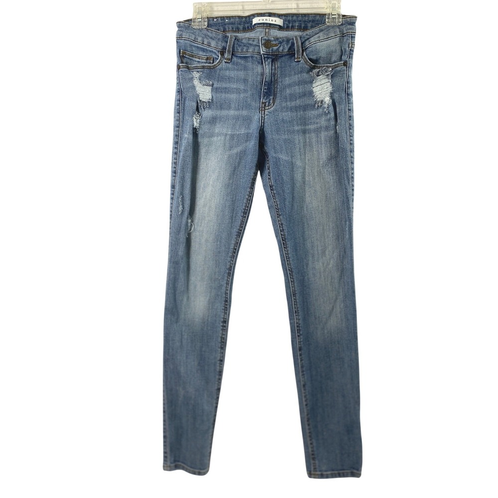 Eunina Jeans Women‎ Jr 9 Skinny Low Rise Distressed Medium Wash Denim Grunge